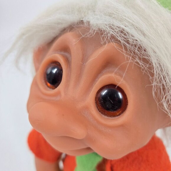 Vintage 1989 Dam Large Boy Troll with Felt Clothes & Hat White Hair Denmark 10" - Picture 2 of 12